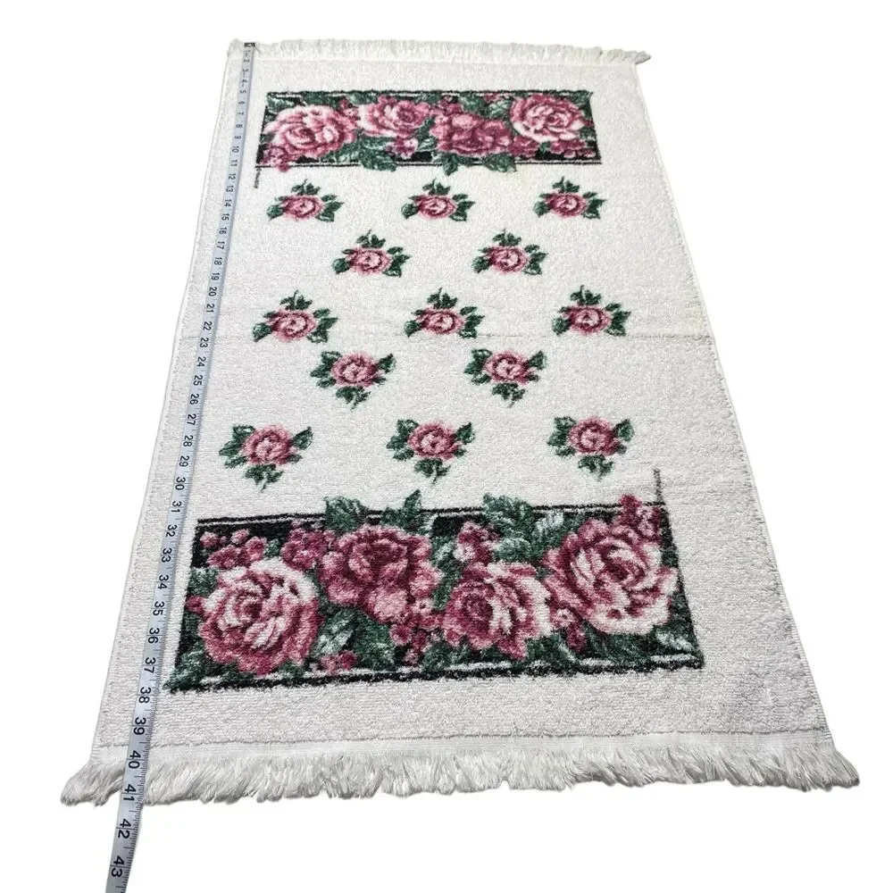 Vintage Franco Fringed Towels Roses Rose Print Set of Two Made in USA